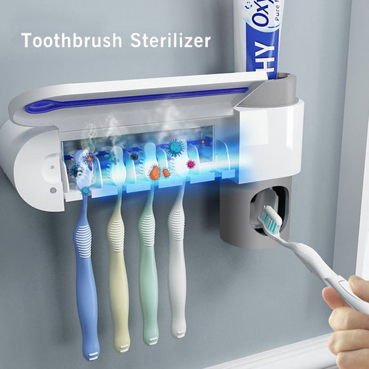 Antibacterial Ultraviolet Toothbrush Holder Sterilizer Automatic Toothpaste Dispenser Squeezer Bathroom Accessories Set